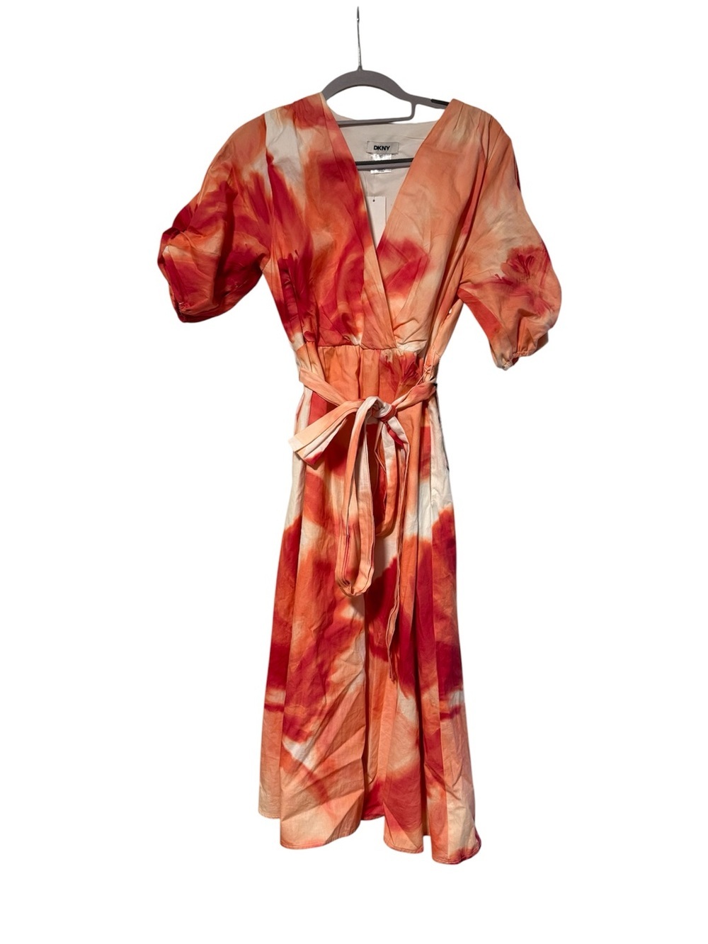 Dkny Orange and Red Watercolor Midi Dress